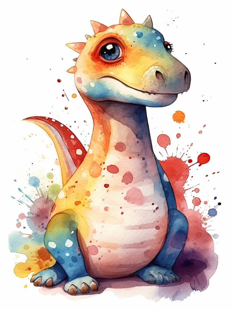 Segisaurus Cute Dinosaur Watercolour 4