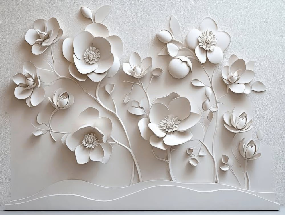 3d Simple Floral Painting Light Gray Background 3