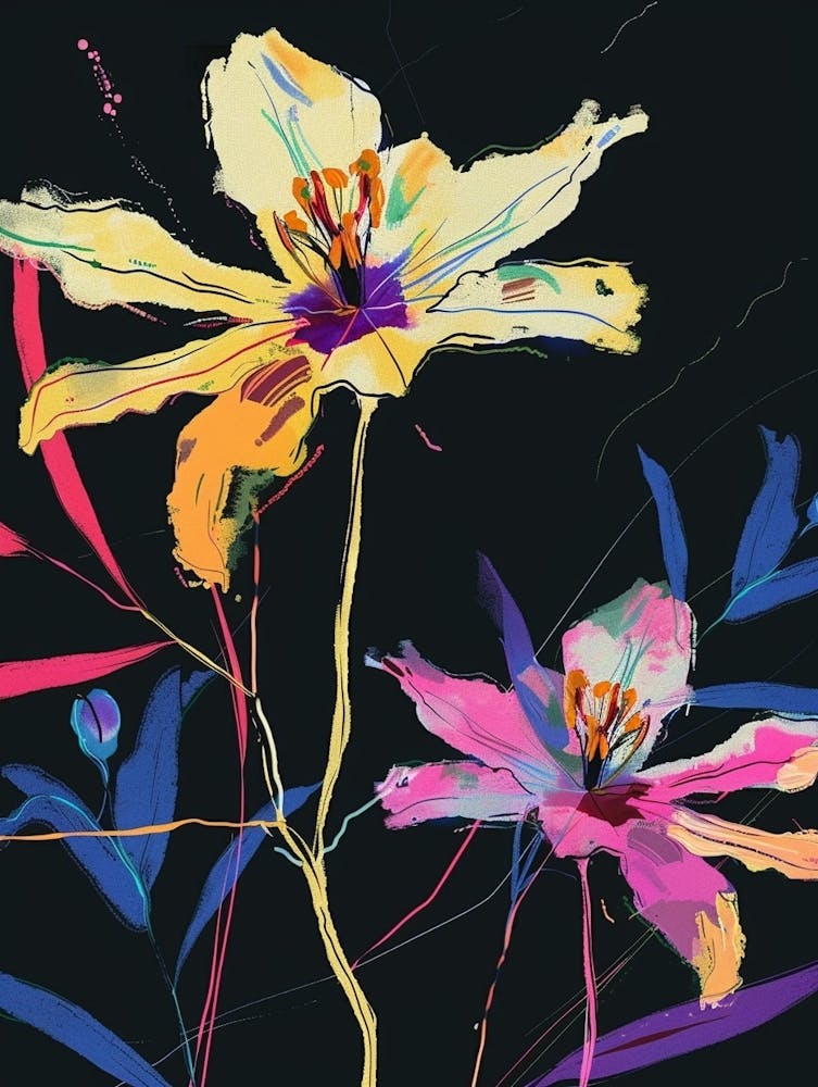 Neon Flowers On Black Cosmos 1