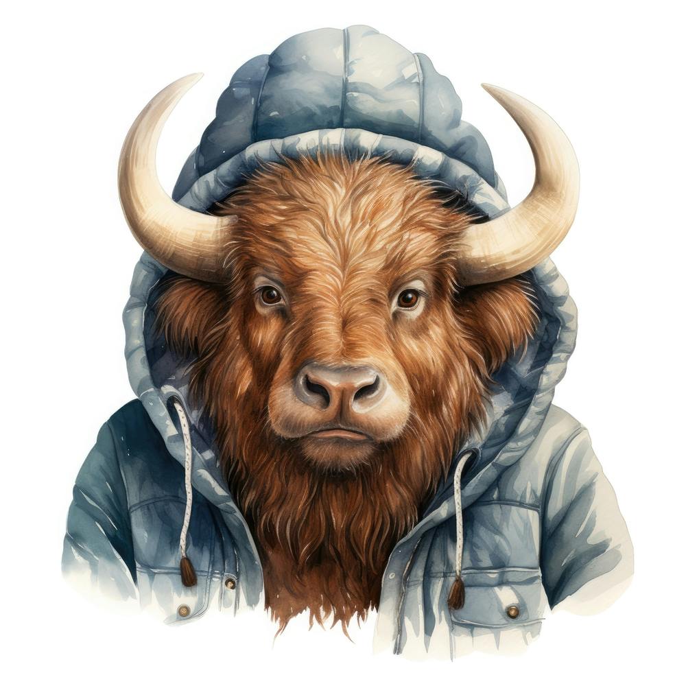 Watercolour Cartoon Bison In A Hoodie 3