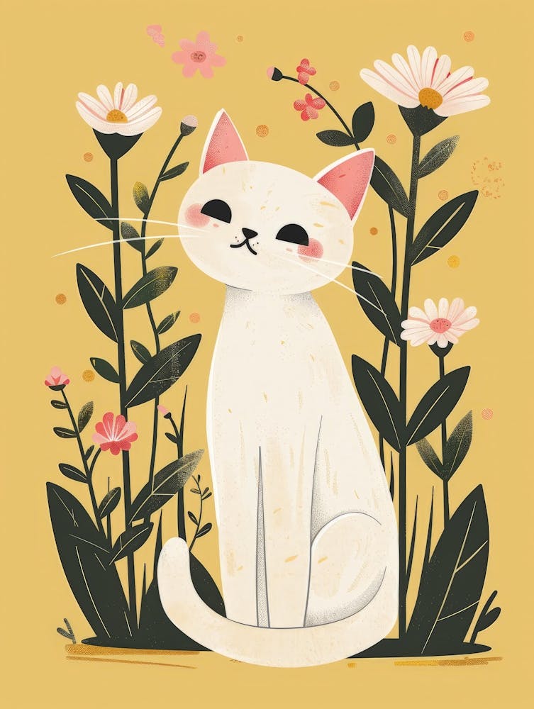 White Cat In Flowers 4
