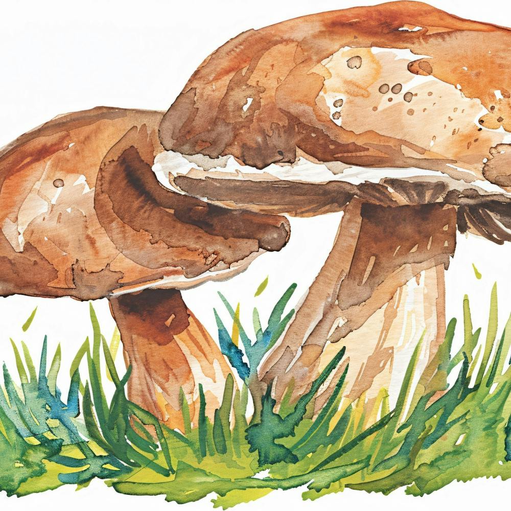 Two Mushrooms In The Grass