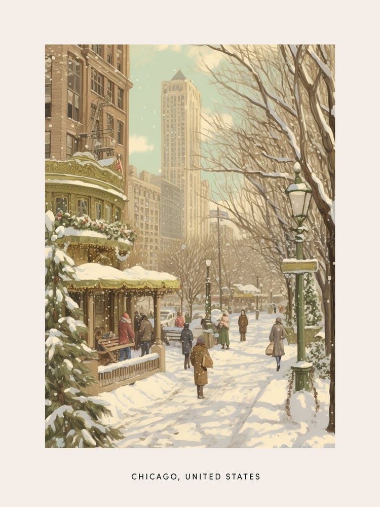 Vintage Winter Poster Chicago Usa 2