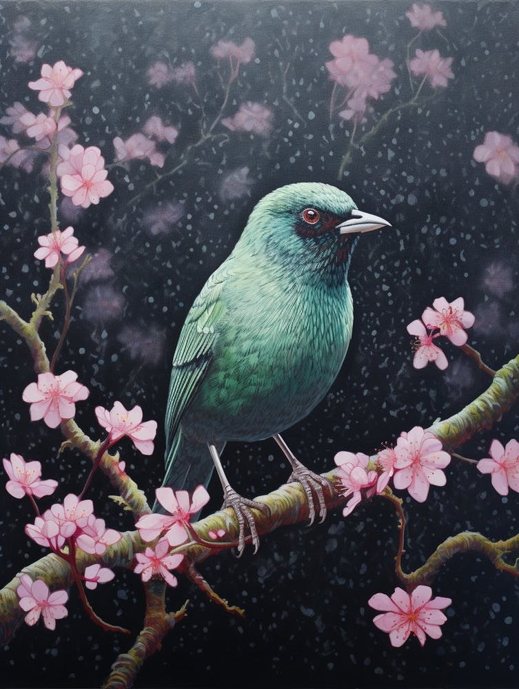 Ohara Koson Inspired Bird Painting Cowbird 2