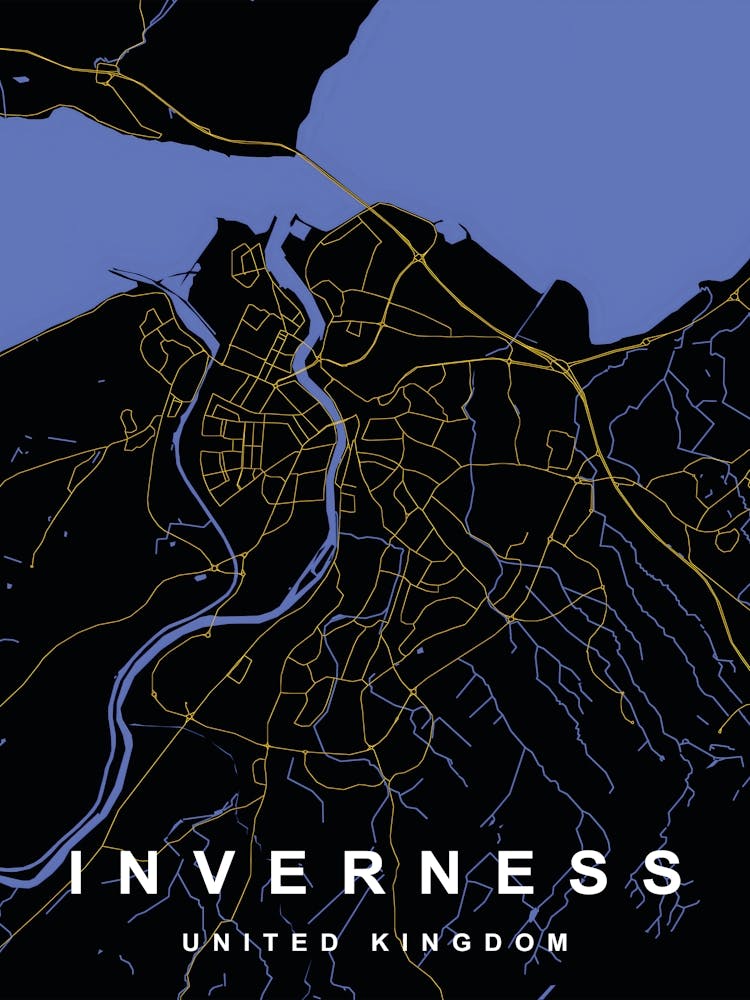 Inverness City Map Black and Gold