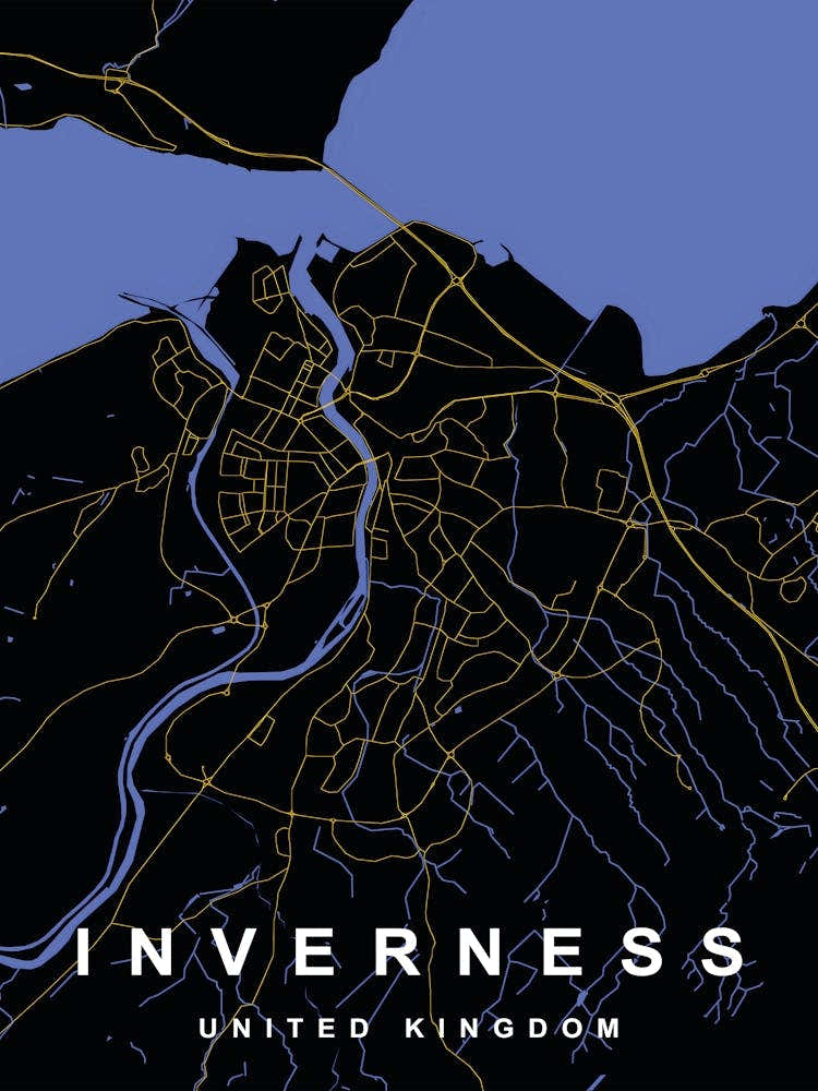 Inverness City Map Black and Gold