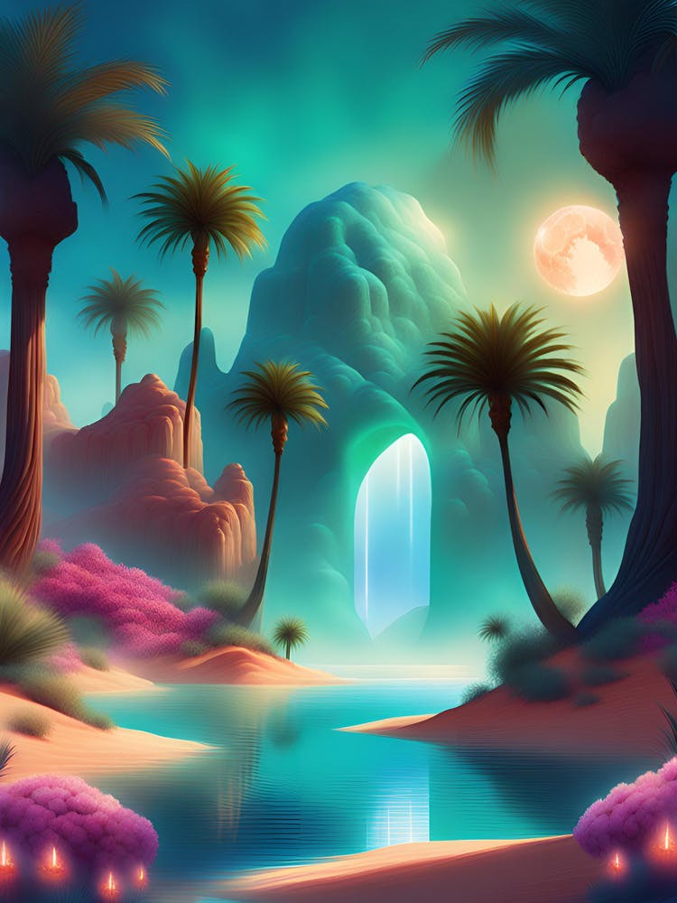 Desert Landscape With Palm Trees