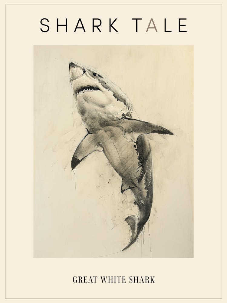 Great White Shark Vintage Illustration 1 Poster