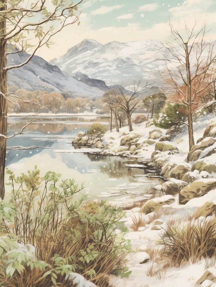 Vintage Winter Illustration Lake District United Kingdom 1