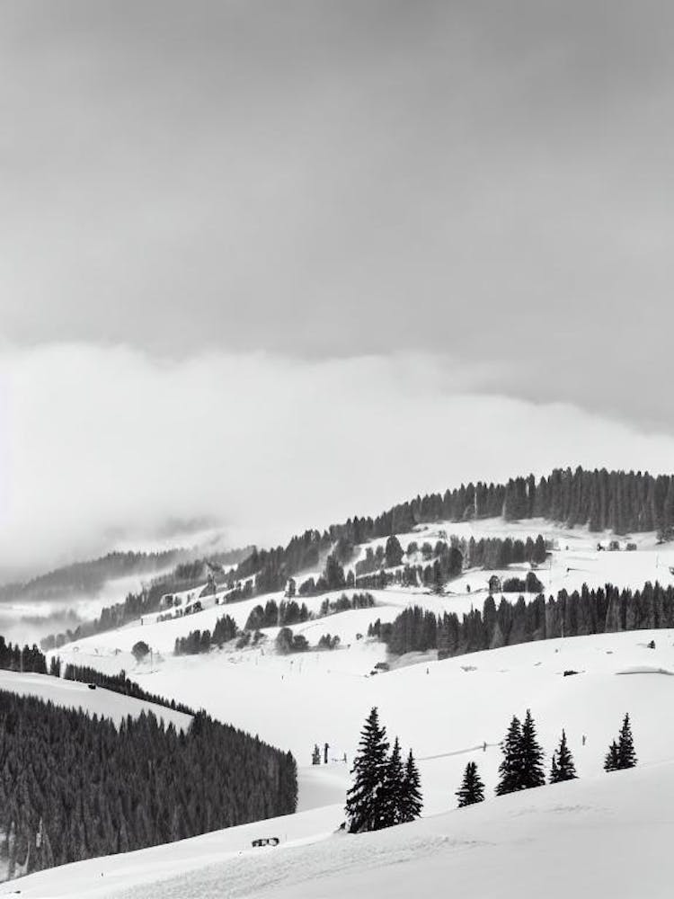 Méribel, Frankreich Schwarz-Weiß Ski-Poster