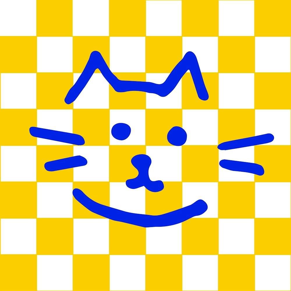 Cat On Checkerboard Yellow