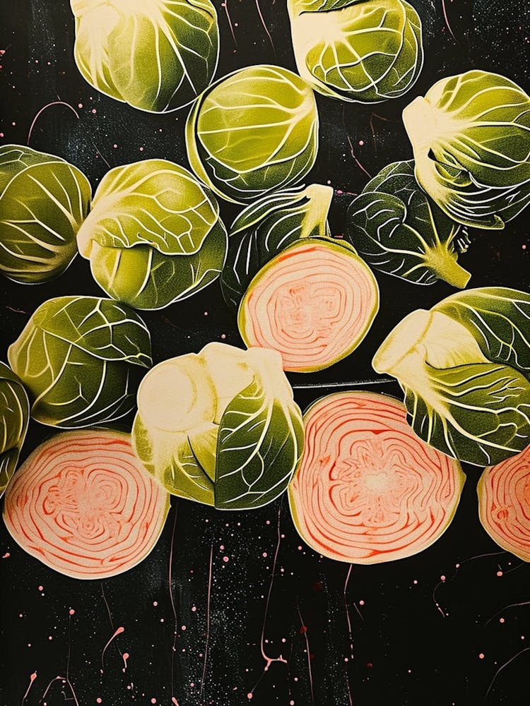 Art Deco Brussel Sprouts Still Life 1