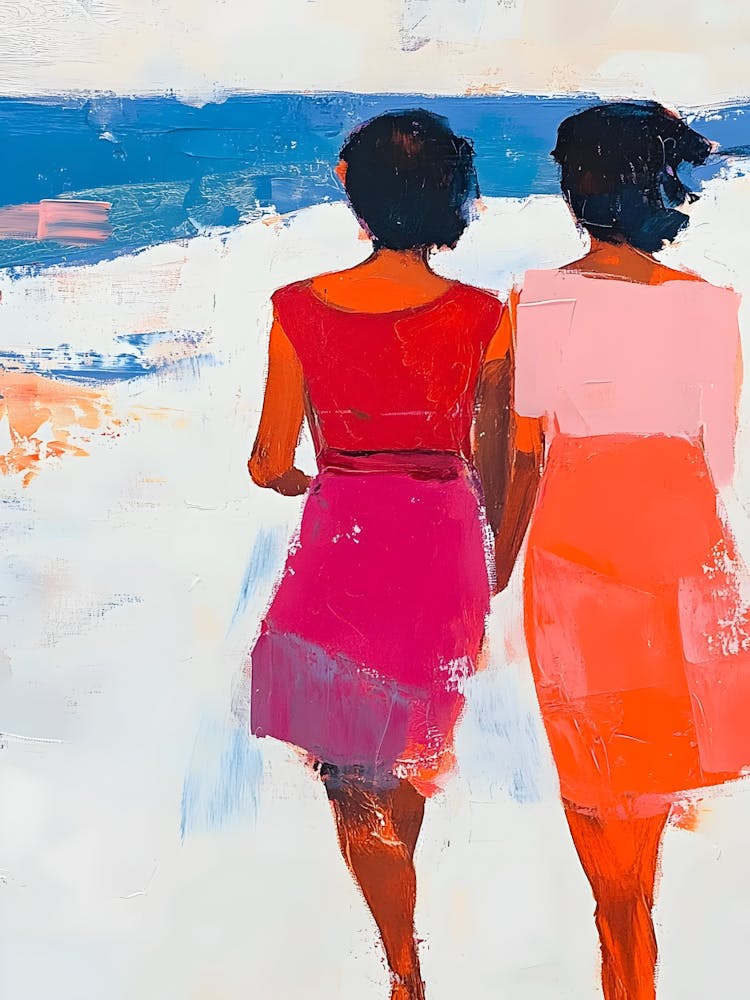 Two Women Walking On The Beach 1