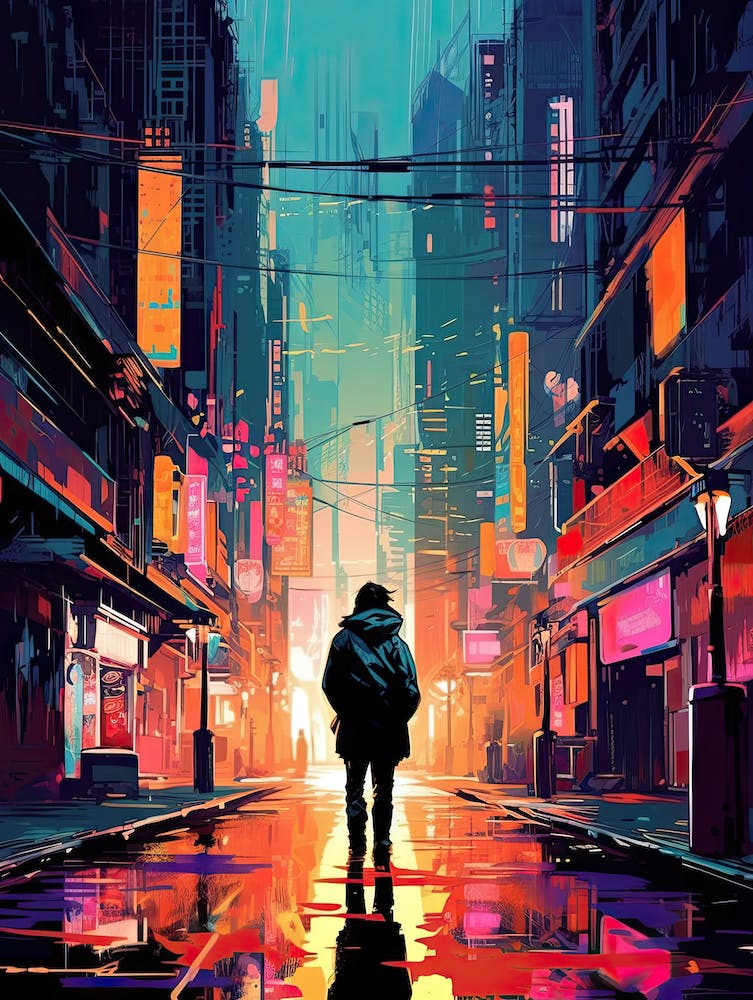 Cyberpunk Neon Straßenkunst