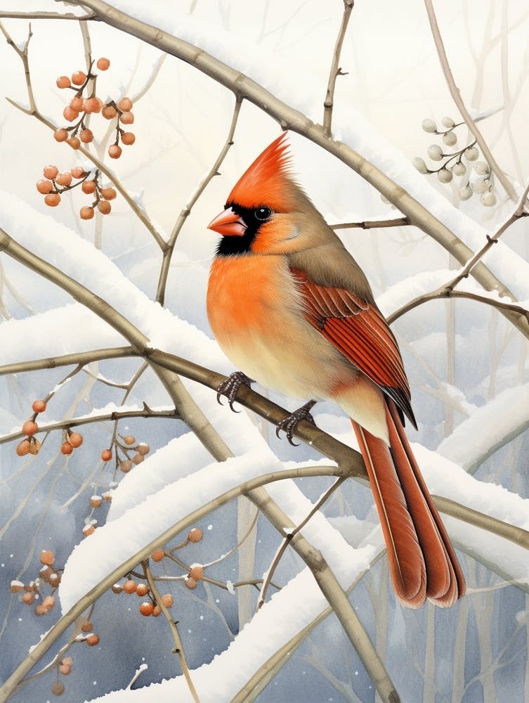Winter Bird Painting Northern Cardinal 1