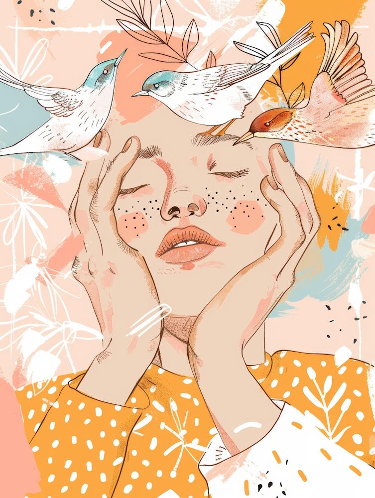 Girl With Birds On Her Head 2