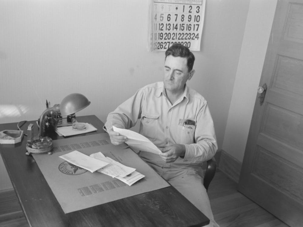 Joseph La Blanc At The Desk In His Office, Reading Morning Mail, Near Crowley, Louisiana By Russell Lee