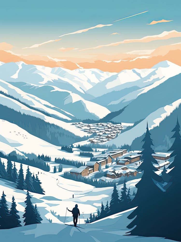 Vail Mountain Resort   Colorado, Usa, Skiresort Illustration 3 Schlichter Stil