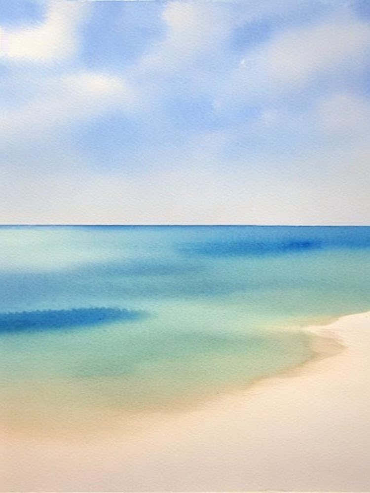 Cala Comte Beach 3, Ibiza, Spain Watercolour