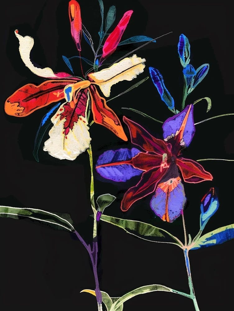 Neon Flowers On Black Lobelia 1