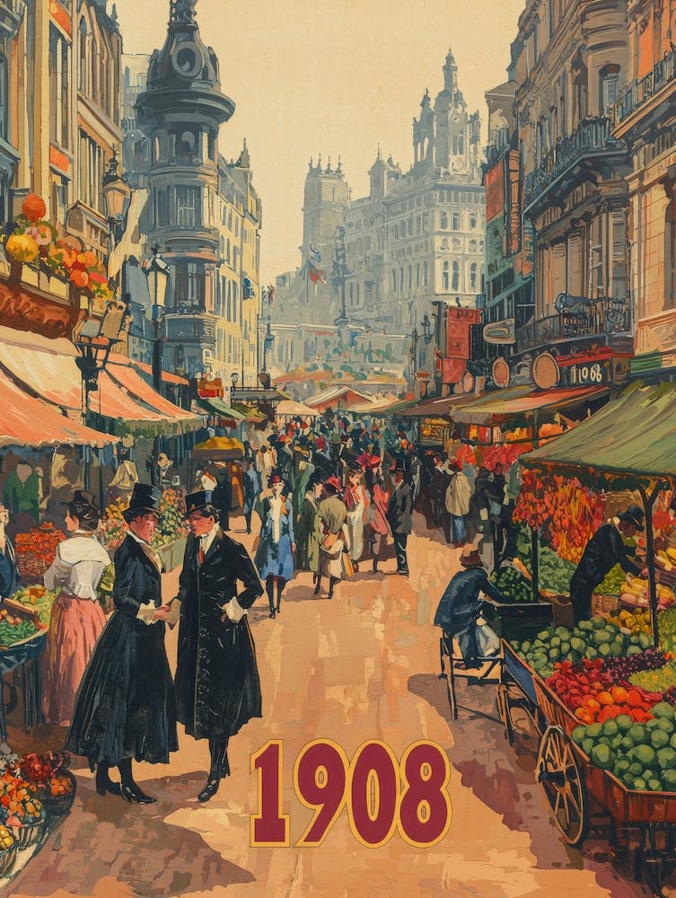 Aihrgdesign A Retro Poster Of A Bustling 1908 City Market Fea 8aa17f38 6e14 425b A6f2 E10341a75dbe 0