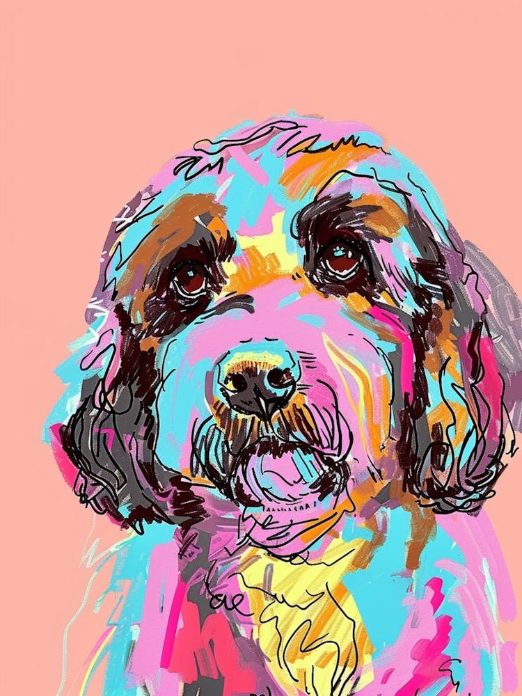 Portuguese Water Dog Dog Pastel Line Illustration 3