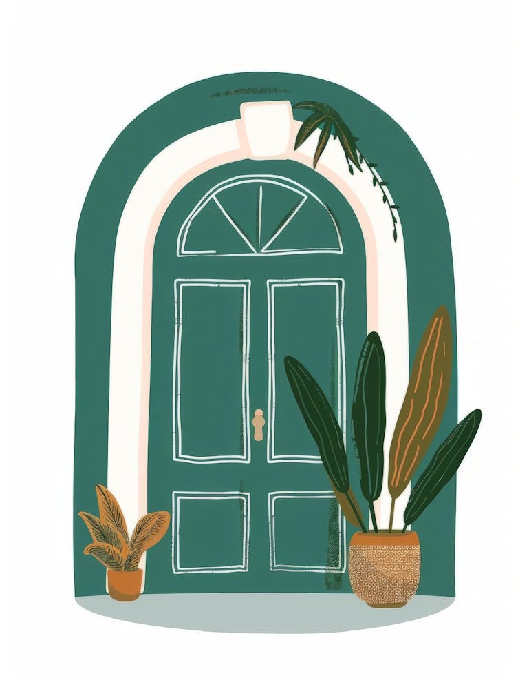 Green Door With Potted Plants 6