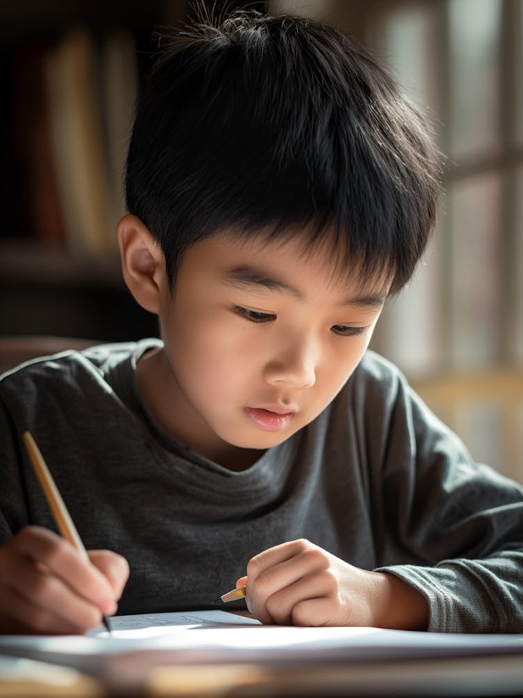 A Realistic Photo Of An Asian Boy, Drawing