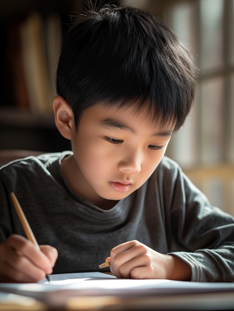 A Realistic Photo Of An Asian Boy, Drawing
