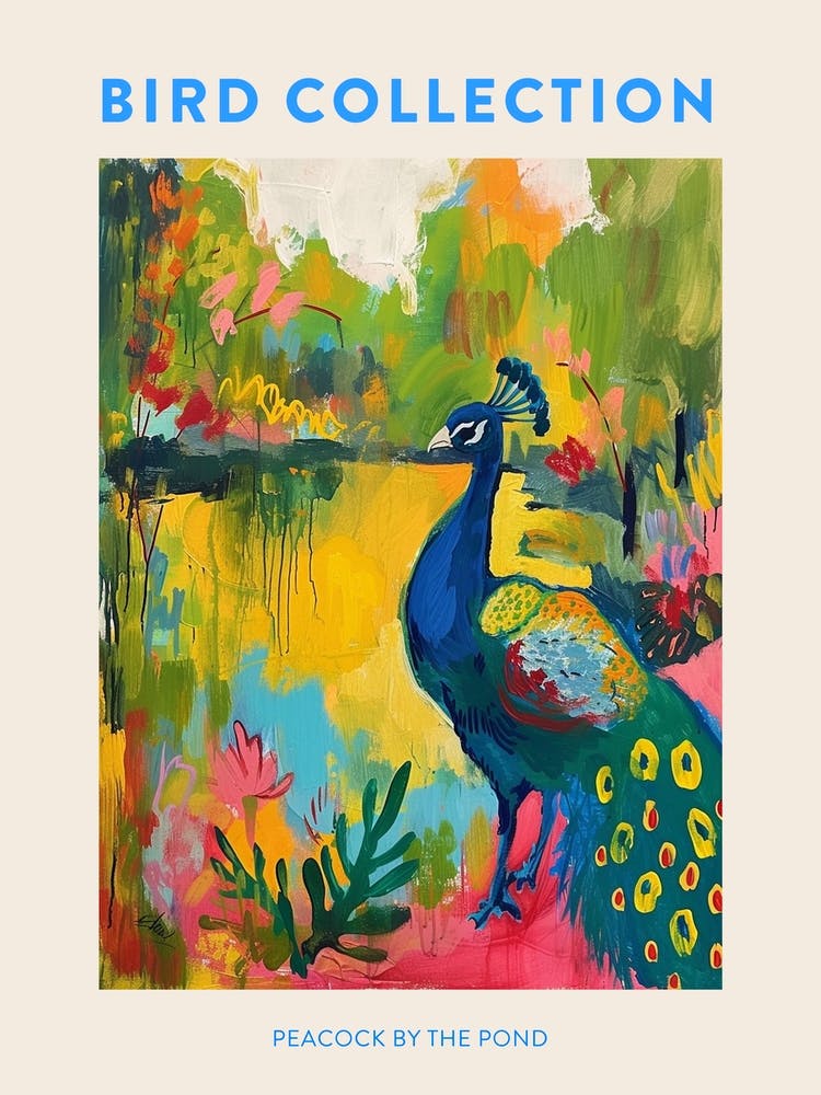 Peacock By The Pond Wild Brushstrokes 2 Poster