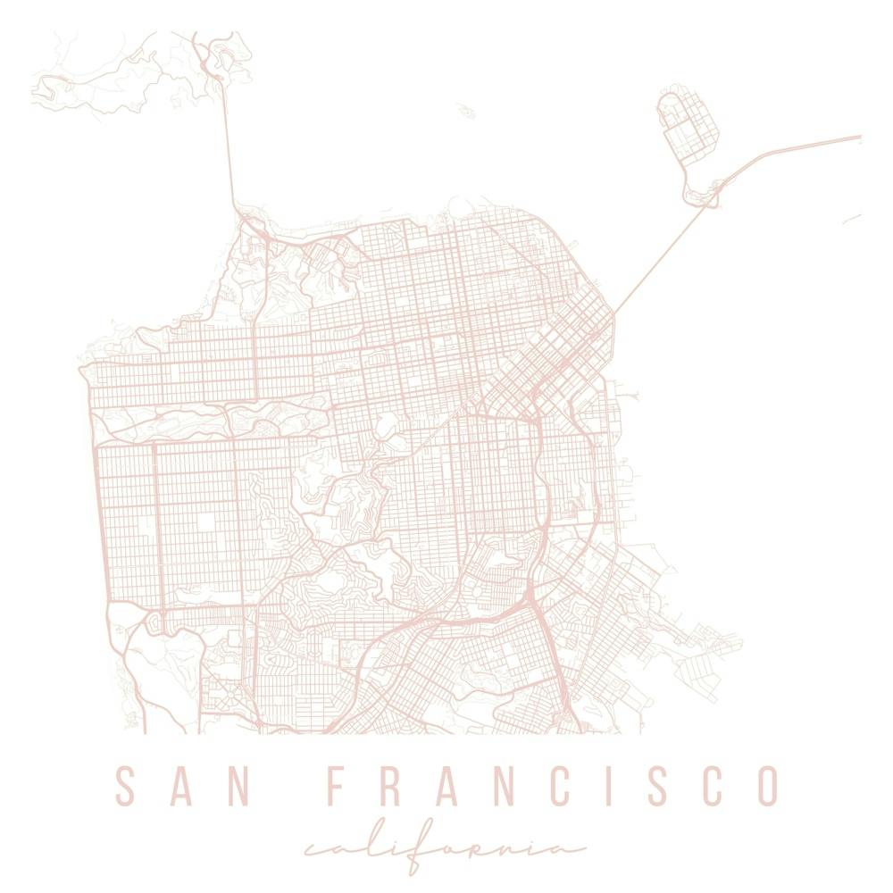 San Francisco California Light Pink Minimal Street Map Square