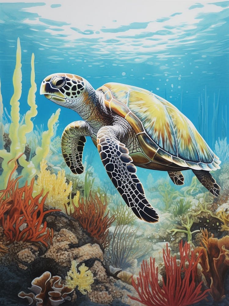 Sea Turtle In The Ocean Blue Aqua 4