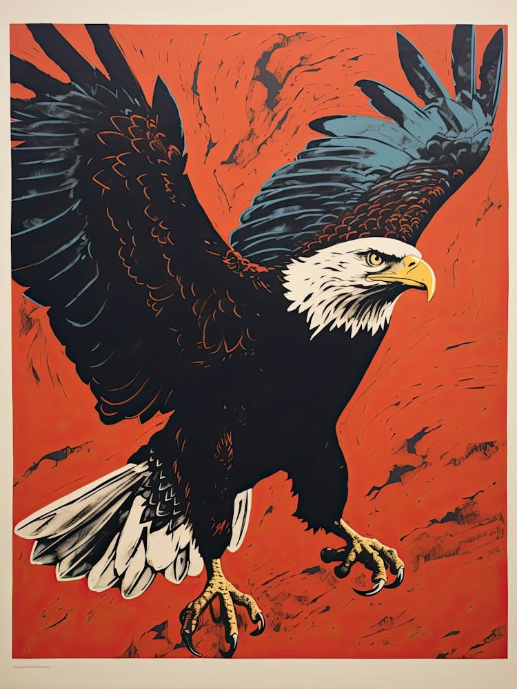 Bald Eagle, Woodblock Animal  Drawing 2