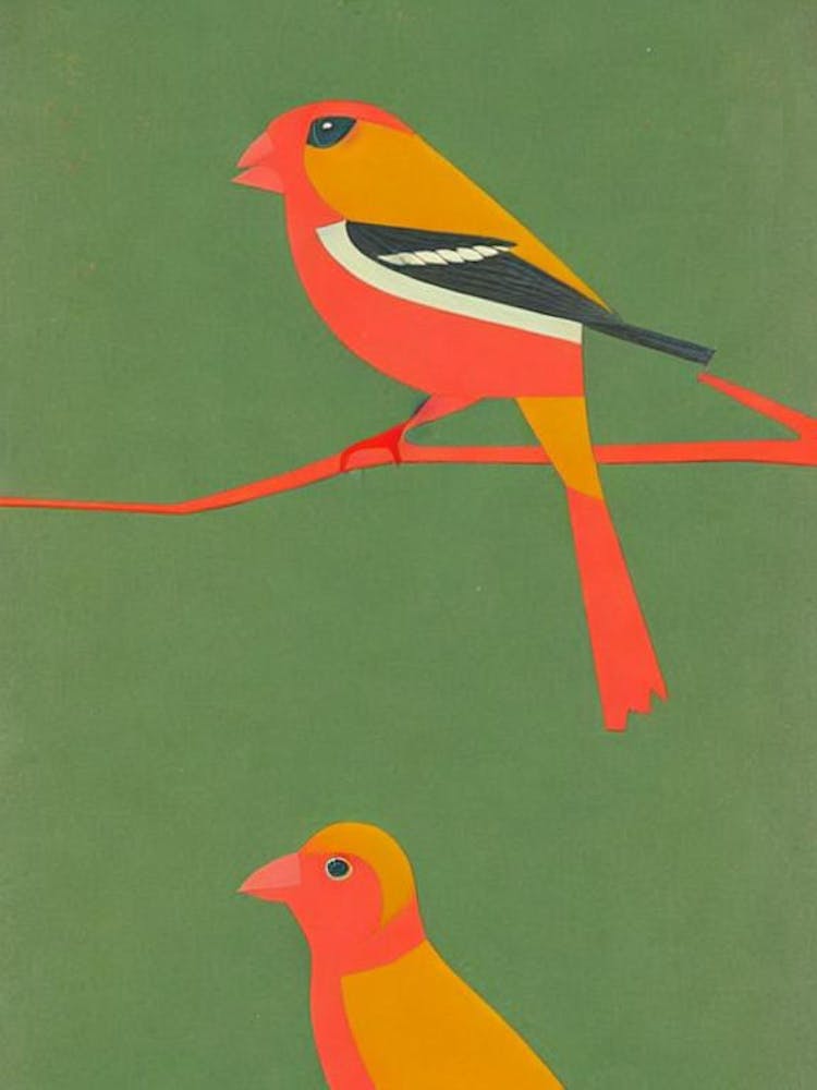 Finch Midcentury Illustration Bird