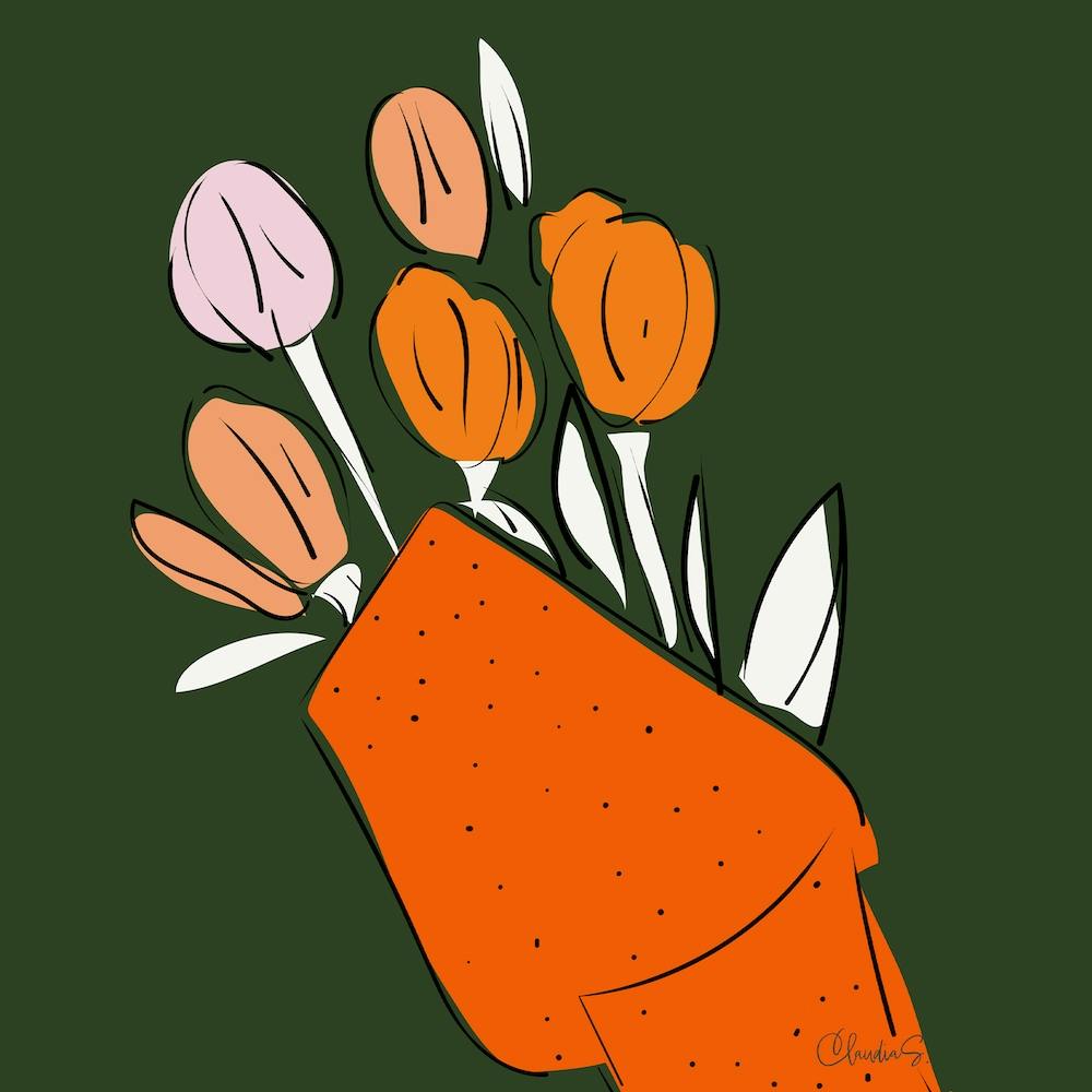Bunch Of Tulips Green Background