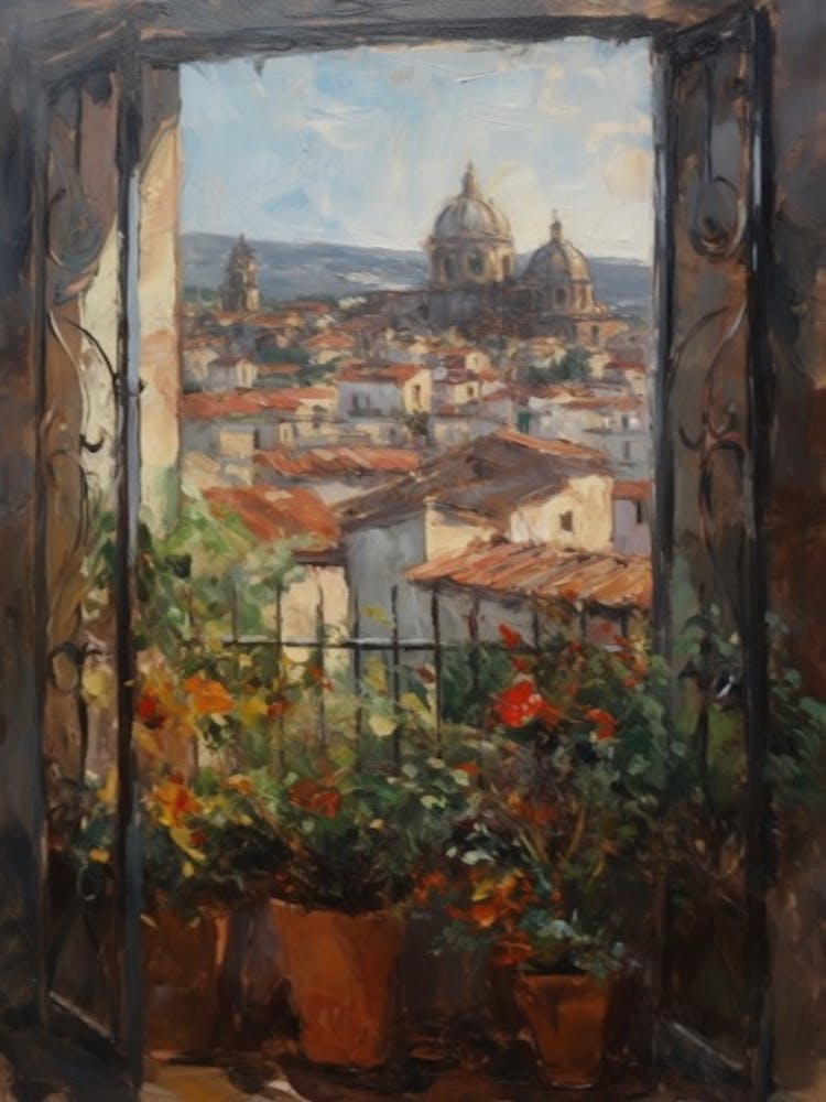 Window View Of Rome In The Style Of Impressionism 3