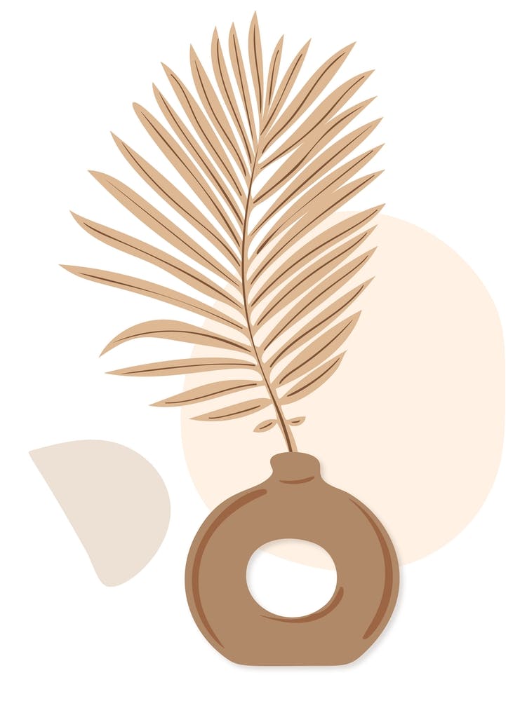 Feuille de Palmier Dans un Vase Botanique Bohème Beige