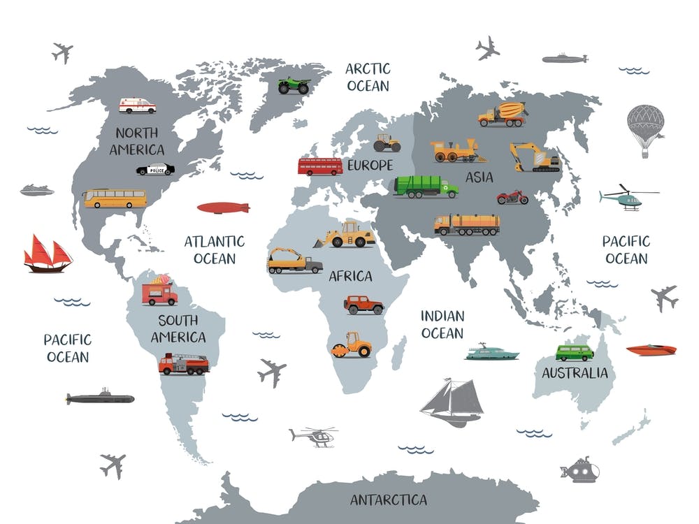 Transport World Map For Kids