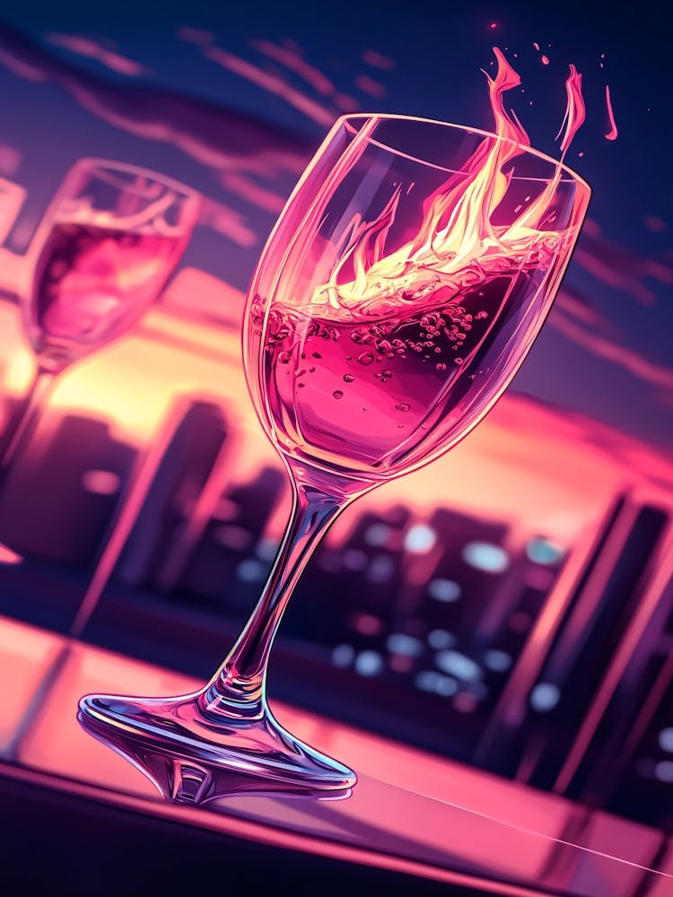Wine Glass With Flames