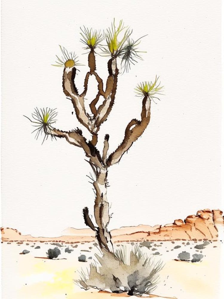 Joshua Tree In Desert Minimilist Watercolour  (1)