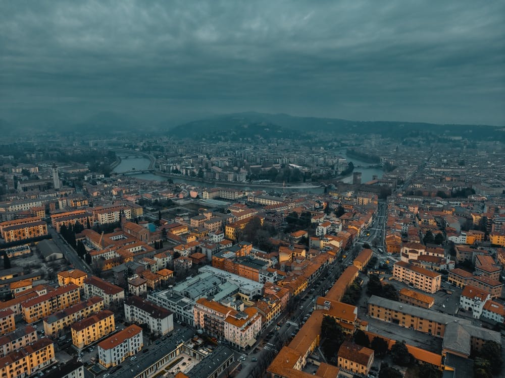 Prints of Verona, Italy. Aerial cityscape image of iconic Italian town Verona at sunset
Prints of Verona, Italy.