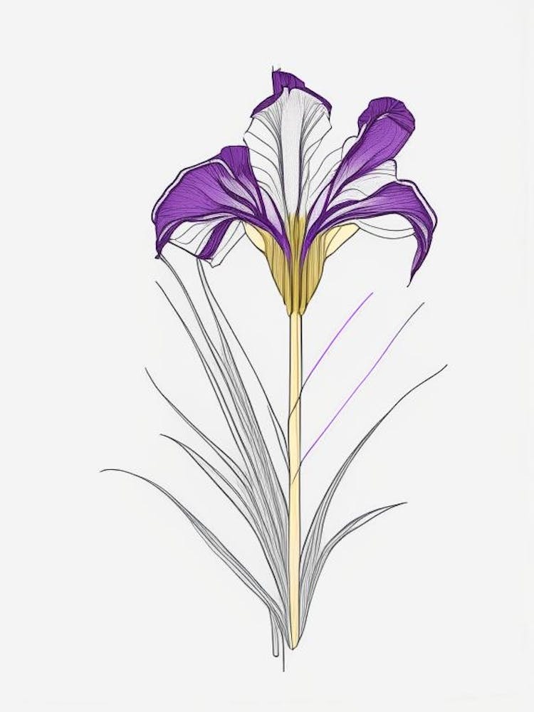 Iris Floral Dessin au Trait Minimaliste 2 Fleur