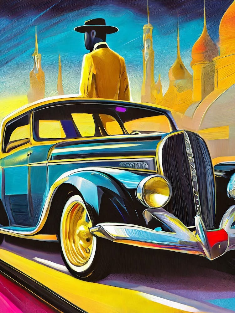 Retro Futuristic Depiction Of Vehicles And Fashion
