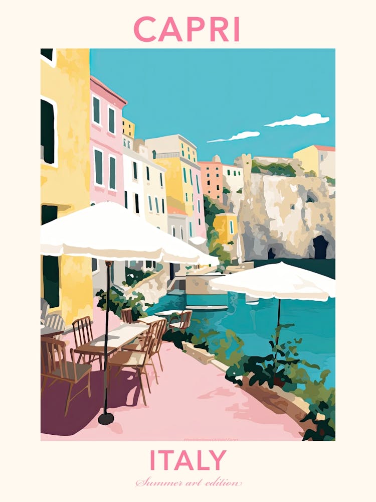 Capri, Italy, Flat Pastels Tones Illustration 4 Poster
