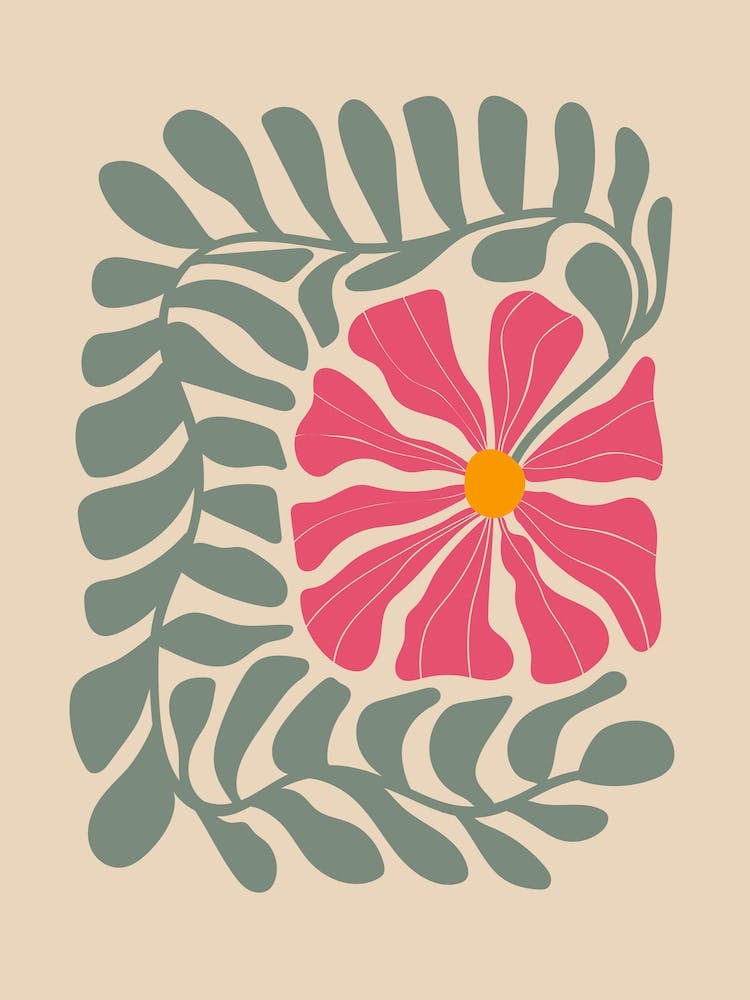 Abstract Botanical flower and leaves