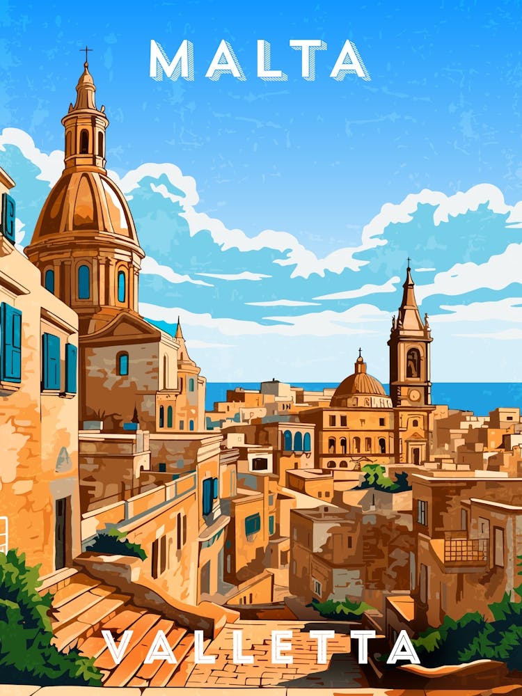 Malta, Valletta — Retro travel minimalist poster 5