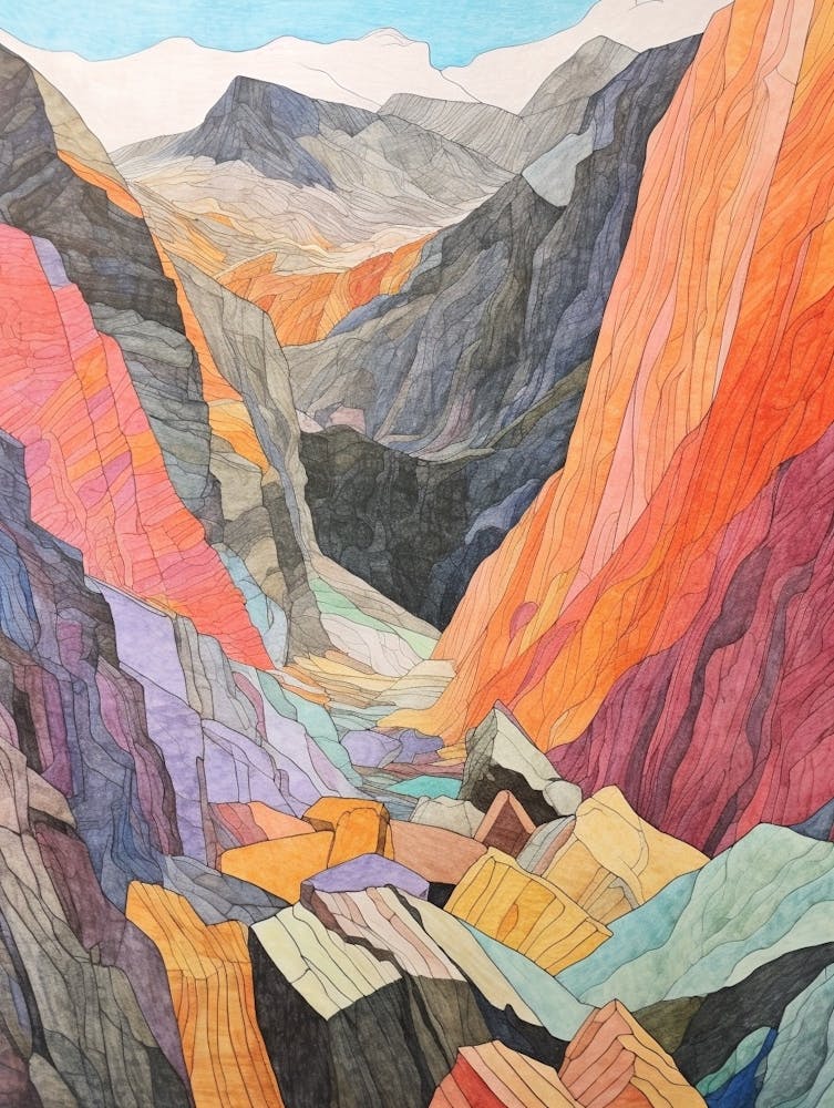 Glyder Fawr Wales 2 Colourful Mountain Illustration