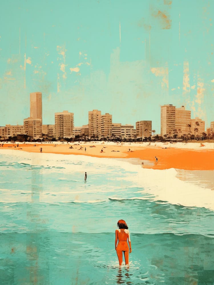 A Drawing Of Surfers Paradise Beach Australia Orange Tones 3
