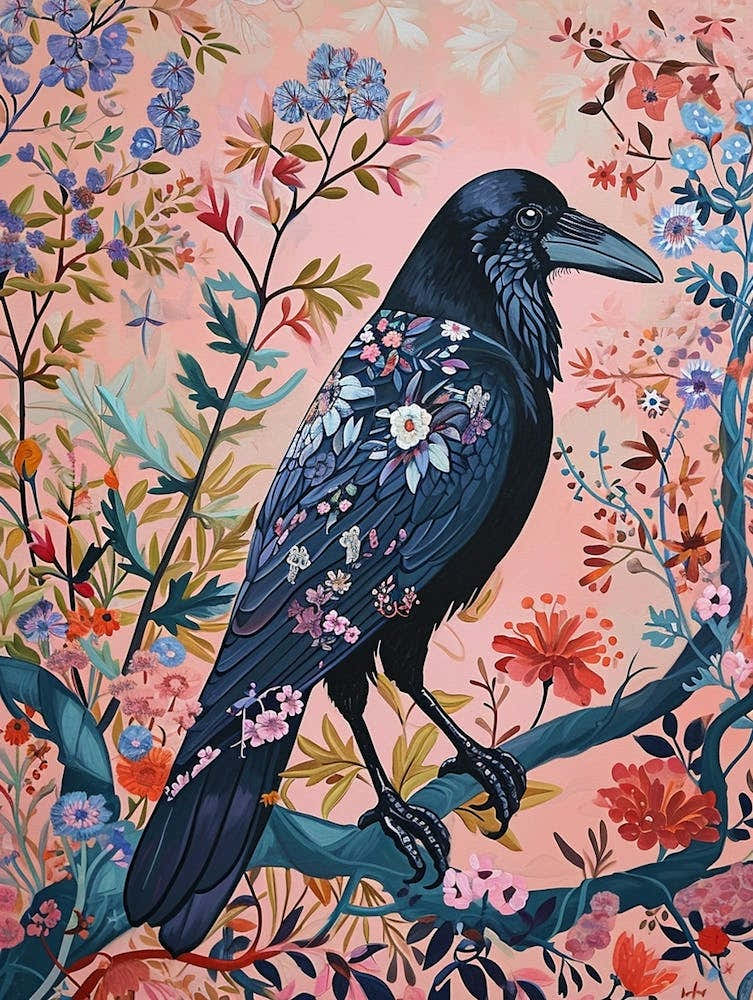 Floral Animal Painting Crow 2