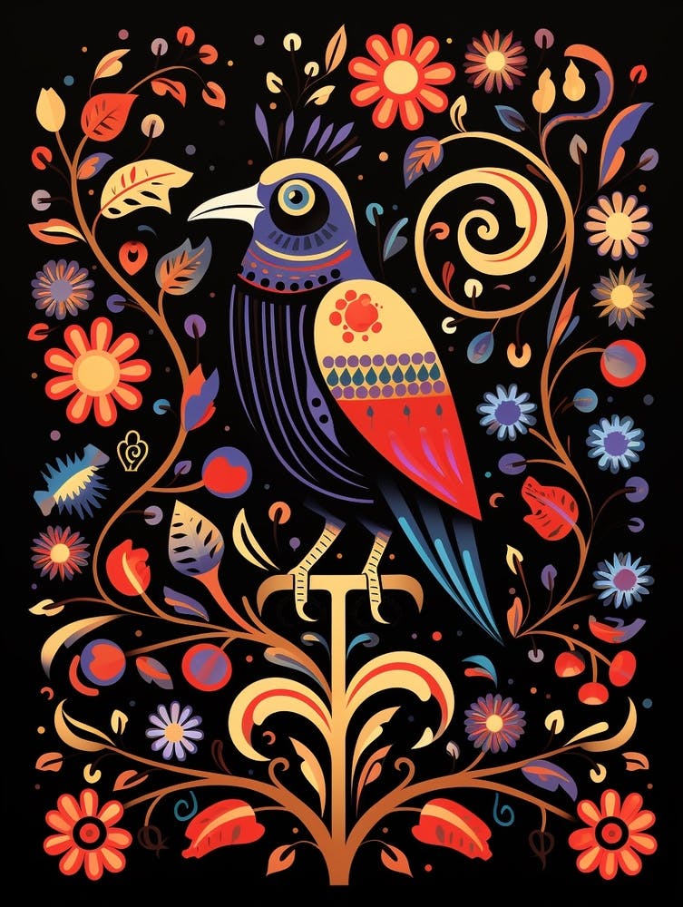 Folk Bird Illustration Raven 3